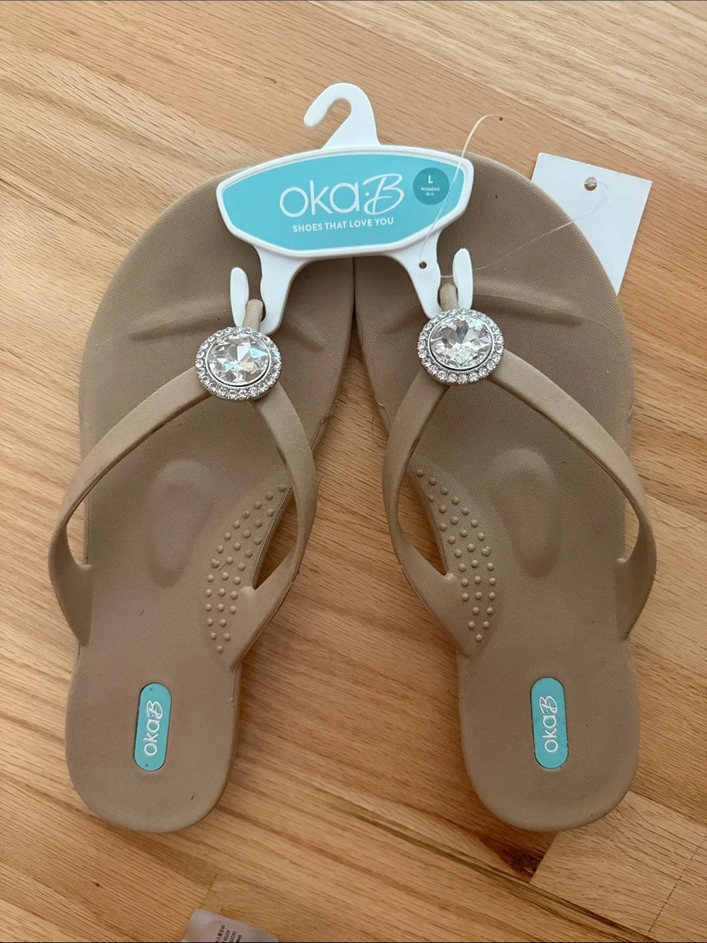 OKA b. Taupe Jewel-Embellished Thong Sandals
